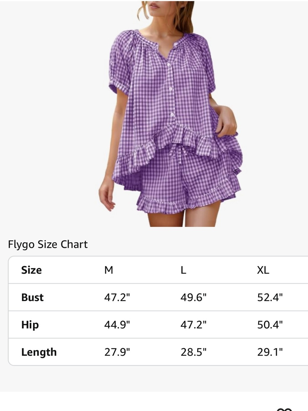 Lavender Purple Gingham Ruffle Pajama Set for Women - Picture 14 of 14